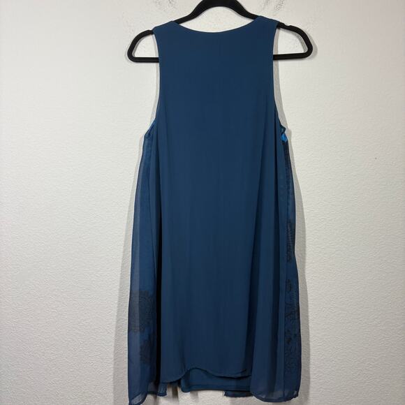 Desigual 38/6 US/Small Chiffon Layered Shift Dress Blue Silky Slit Sleeveless - Picture 4 of 8